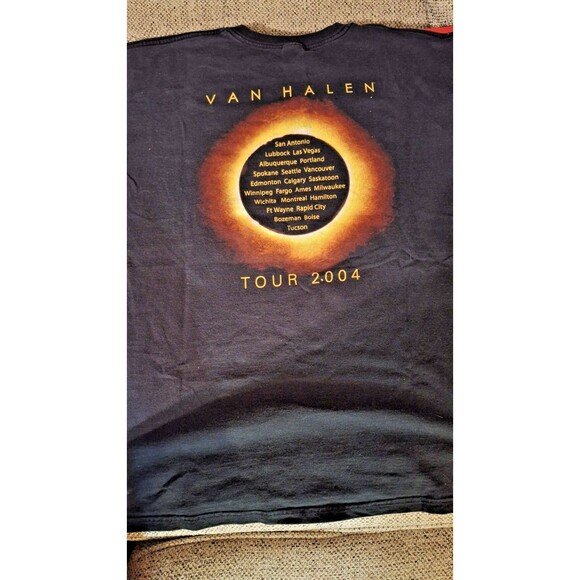 Vintage Van Halen Men's Flaming Globe VH Rings Logo Black T-Shirt Size XL - Picture 9 of 11